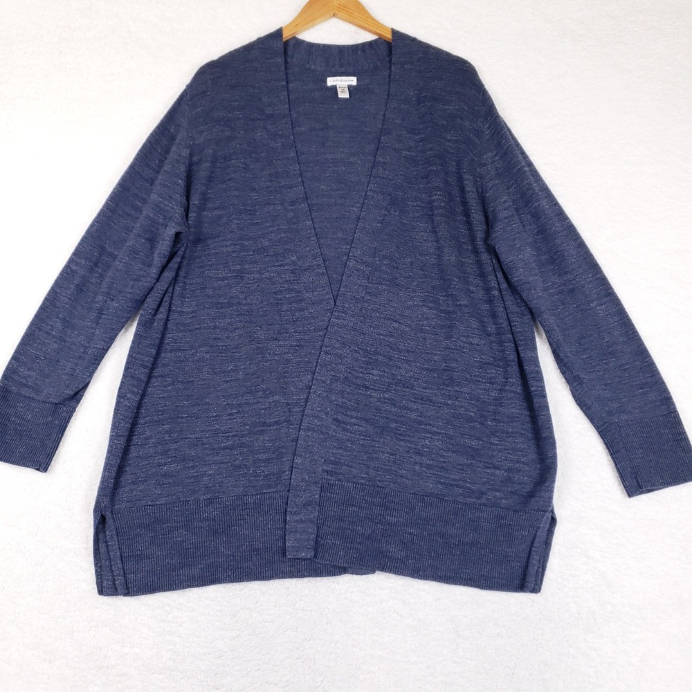 CROFT & BARROW Cardigan Sweater Womens 2X Blue Open Front Knit Casual Plus